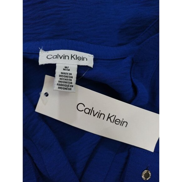Calvin Klein Womens Royal Blue Long Sleeve Textured Button-Down Blouse M, NWT. - Picture 3 of 7